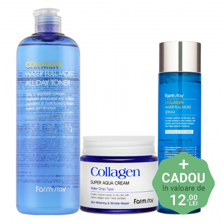 PROMOTII COSMETICE COREENE - Set antirid hidratant in 3 pasi Farmstay Collagen Water Full Moist Toner, Ser fata si Crema-balsam de fata