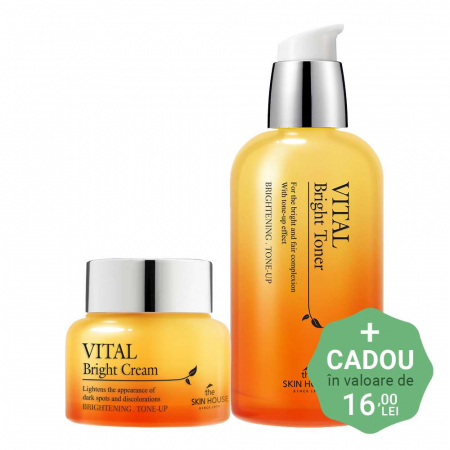 UNIFORMIZARE CULOARE TEN - Set revitalizant cu efect luminozitate in 2 pasi The Skin House Vital Bright Toner si Crema pentru fata