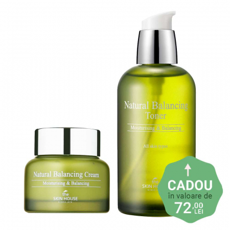 Set hidratant cu control sebum in 2 pasi The Skin House Natural Balancing Crema pentru fata și Toner CADOU