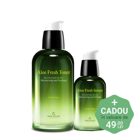 PROMOTII COSMETICE COREENE - Set hidratant calmant cu efect antirid in 2 pasi The Skin House Aloe Fresh Toner si Ser de fata plus CADOU