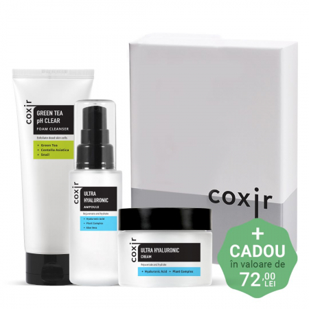 HIDRATARE TEN - Set ultra hidratant cu efect antirid in 3 pasi Coxir Ultra Hyaluronic Ser, Crema de fata si Spuma curatare GIFT BOX