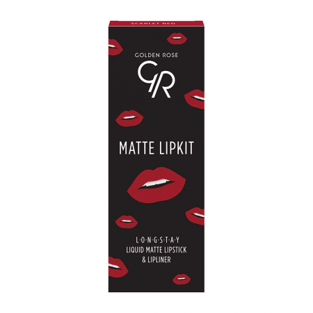 Set pentru buze Golden Rose Matte Lip Kit Scarlet Red Ruj lichid Longstay Matte 18 + Creion Dream 527 [2]