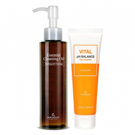 CURATARE FATA SI PEELING - Set pentru curatare fata in 2 pasi The Skin House Ulei Essential si Gel-spuma de curatare Vital Ph
