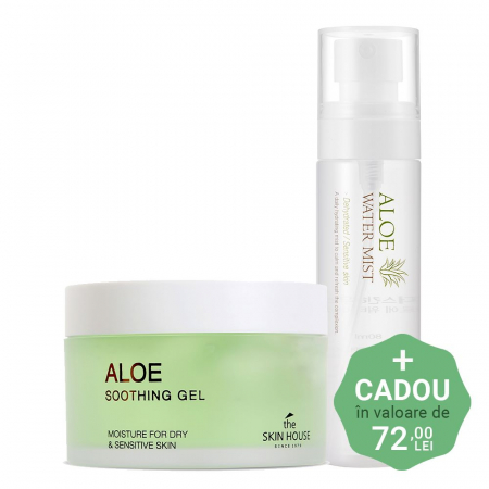 HIDRATARE TEN - Set pentru hidratarea si calmarea rapida a tenului The Skin House Aloe Soothing Gel si Spray Hidratant Aloe Water Mist