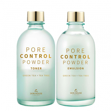 PORI DILATATI SI EXCES SEBUM - Set pentru pori dilatati si exces de sebum in 2 pasi The Skin House Pore Control Powder Emulsiie si Toner