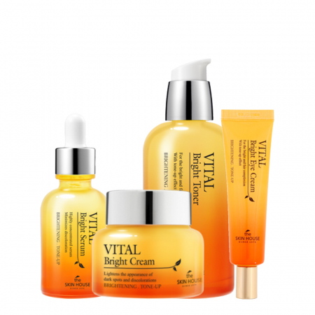 UNIFORMIZARE CULOARE TEN - Set revitalizant cu efect luminozitate in 4 pasi The Skin House Vital Bright Toner, Ser, Crema fata si Crema de ochi