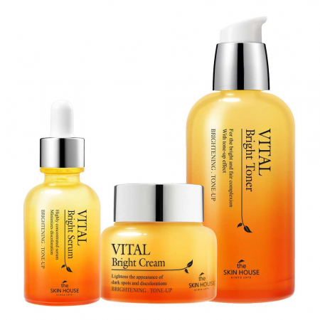 UNIFORMIZARE CULOARE TEN - Set revitalizant cu efect luminozitate in 3 pasi The Skin House Vital Bright Ser, Crema pentru fata si Toner CADOU