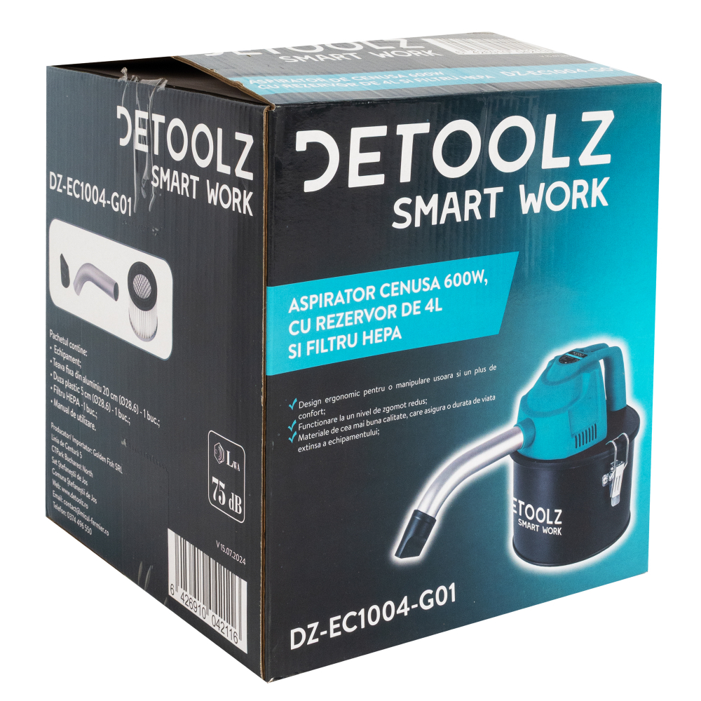 Aspirator de cenusa Detoolz DZ-EC1004-G01 600W, cu rezervor de 4L si filtru HEPA [3]