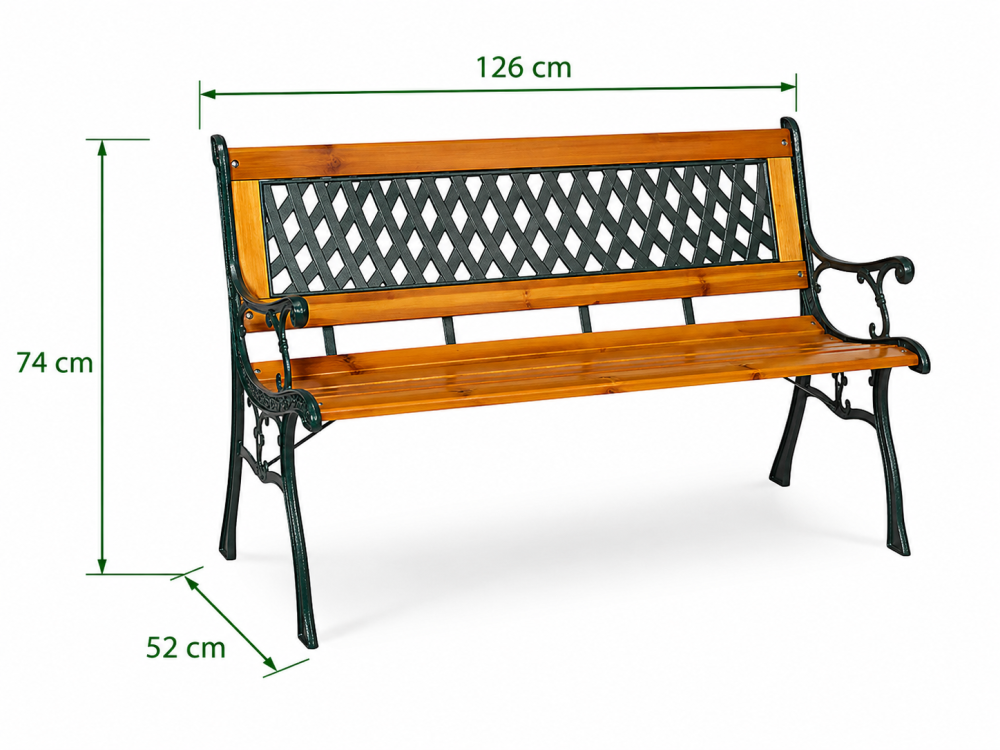 Banca de gradina din lemn si fonta, 2 locuri, 126 x 74 x 52 cm [2]