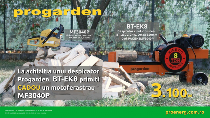 CADOU drujba la Despicator cinetic busteni ProGARDEN BT-EK8 51300EK8 , 8T, 230V, 2kW, Dmax 350mm + Motoferastrau ProGARDEN MF3040P  400mm, 3CP, benzina 2t, 51cmc [3]