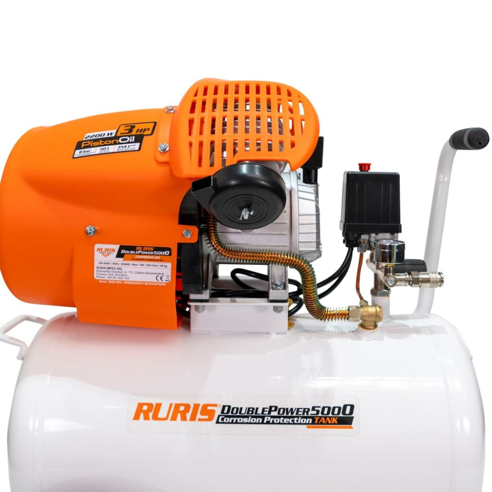 Compresor de aer RURIS Double Power 5000, 50 L, 3 CP, 2 cilindri [5]