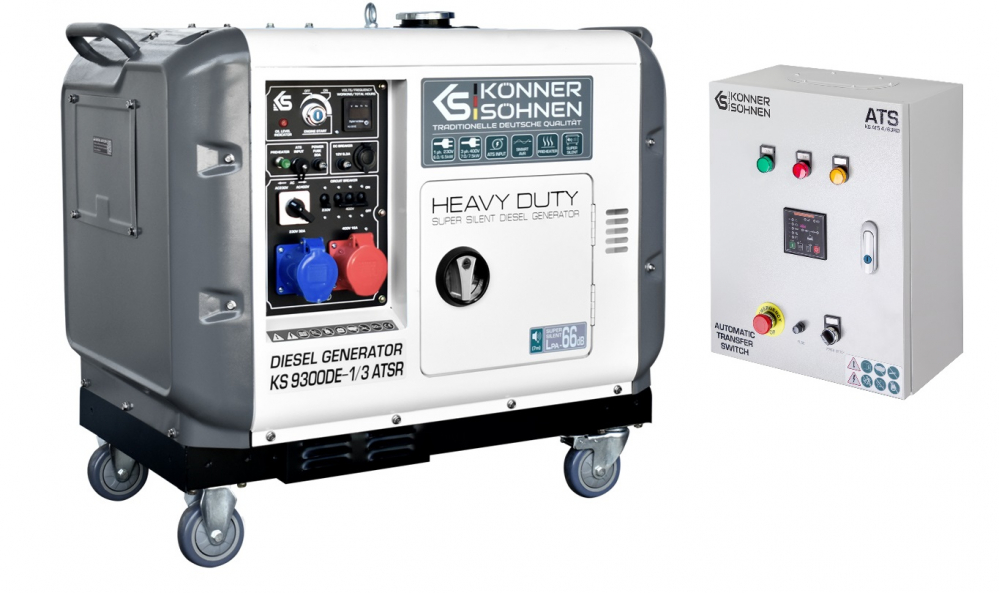 Generator de curent diesel Konner & Sohnen KS 9300DE-1/3 ATSR SUPER SILENT, 230/400V, max. 7.5kW, motor Diesel 18CP, insonorizat, EURO 5 cu automatizare KS ATS 4/63HD [1]