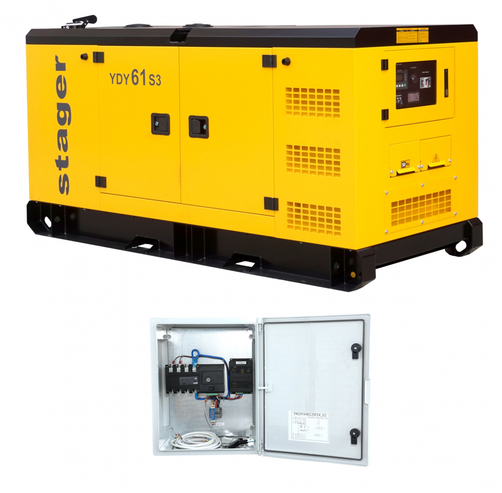 Generator insonorizat Stager YDY61S3  61kVA, 49 kw, 79A, 1500rpm, trifazat, diesel + ATS [1]
