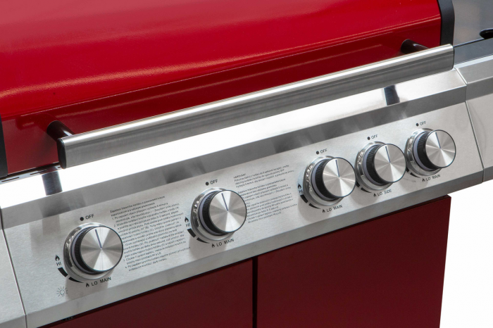 Gratar Tarrington House Moncton PAXTON cu 4+1 arzatoare, grill de fonta 73x41,5 cm, butoane cu led, aprindere electrica, rosu [2]