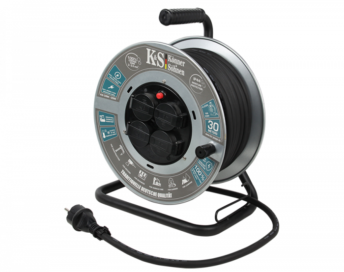 Prelungitor cu tambur KS CRM-30M Konner & Sohnen, 3600 W, 30 metri, stecher 1 x 16А / 230V, prize 4 x 16А / 230V, cablu 3*2.5 mm din cupru, tambur din metal [3]