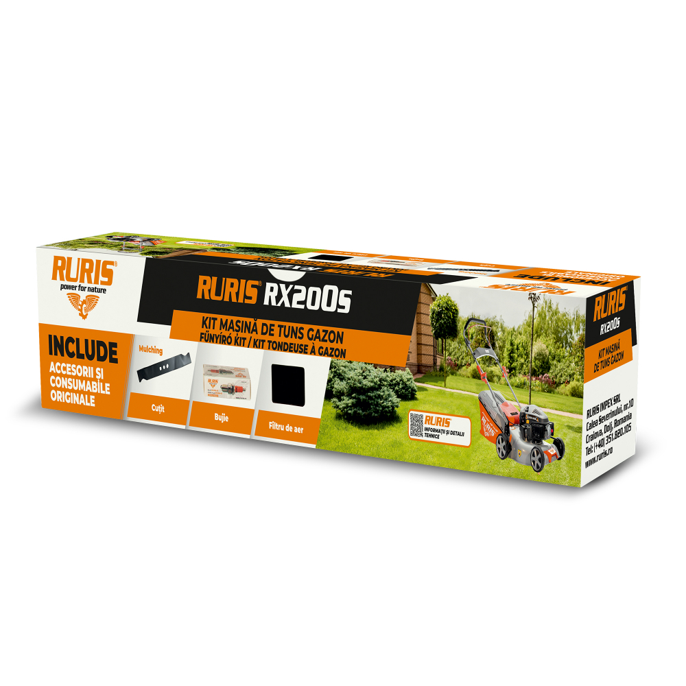 Kit mașină de tuns gazon RURIS RX200S (cutit mulching, curea, filtru aer, bujie, kit surub) [1]