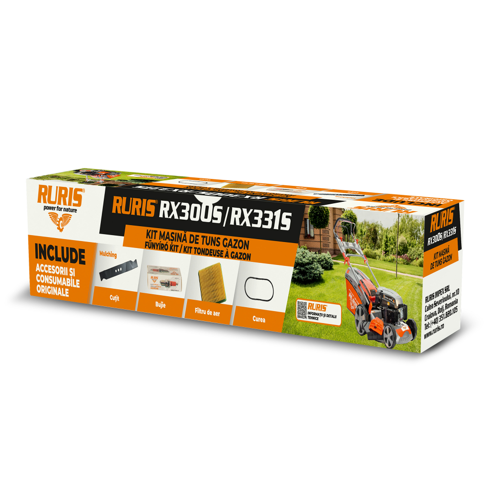 Kit mașină de tuns gazon RURIS RX300S / RX331S (cutit mulching, curea, filtru aer, bujie, kit surub) [1]