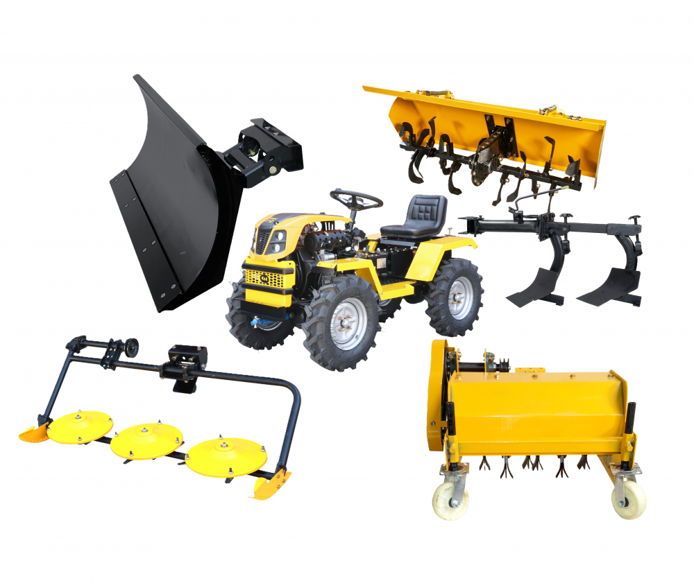 Minitractor ProGARDEN Campo T12 G2.1 4x4, 12CP, diesel, hidraulica fata-spate, roti 6.00-12 cu freza tractata, plug reversibil, tocator vegetatie, cositoare cu discuri si lama zapada/pietris [1]