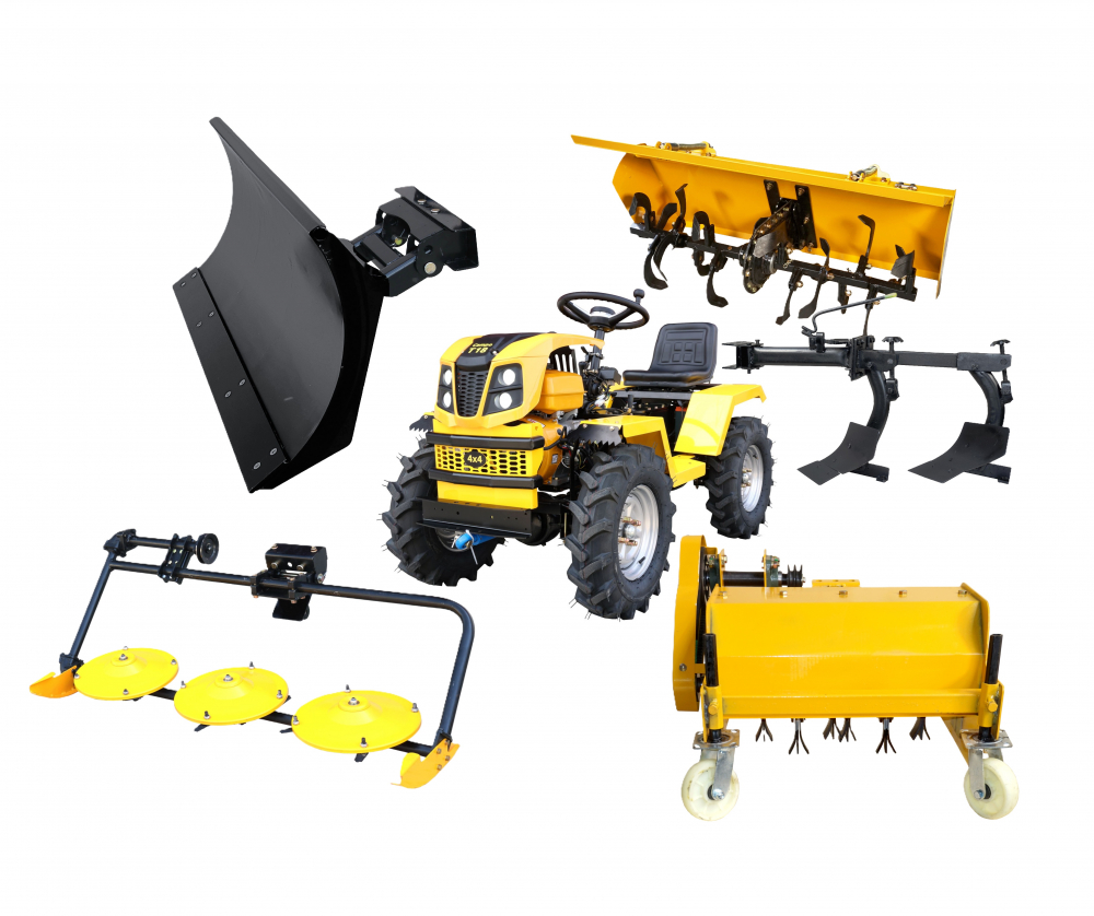 Minitractor ProGARDEN Campo T18 G2.1 4x4, 18CP, benzina, hidraulica fata-spate, roti 6.00-12 cu freza tractata, plug, tocator vegetatie, cositoare cu discuri si lama zapada/pietris [1]
