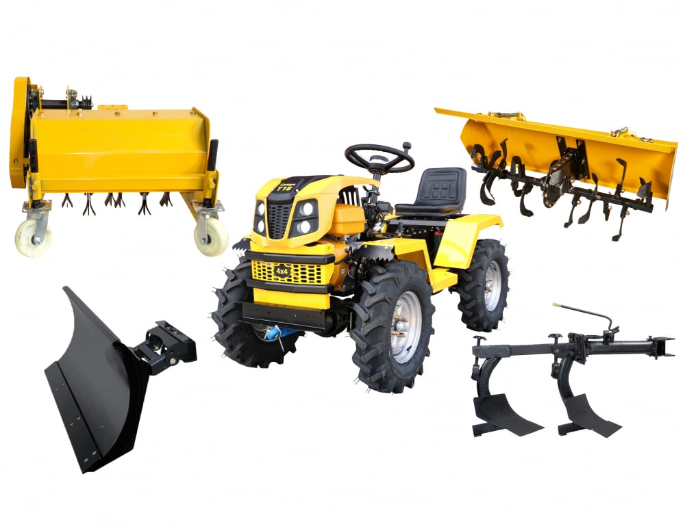 Minitractor ProGARDEN Campo T18 G2.1 4x4, 18CP, benzina, hidraulica fata-spate, roti 6.00-12 cu freza tractata, plug reversibil, tocator vegetatie si lama zapada/pietris [1]