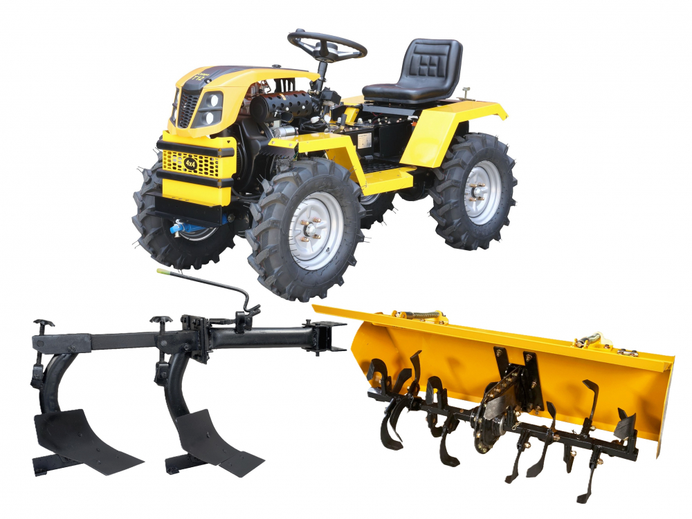Minitractor ProGARDEN Campo T12 G2 4560000079 4x4, 12CP, diesel, hidraulica fata-spate, roti 6.00-12 cu freza tractata si plug cu doua brazdare [1]