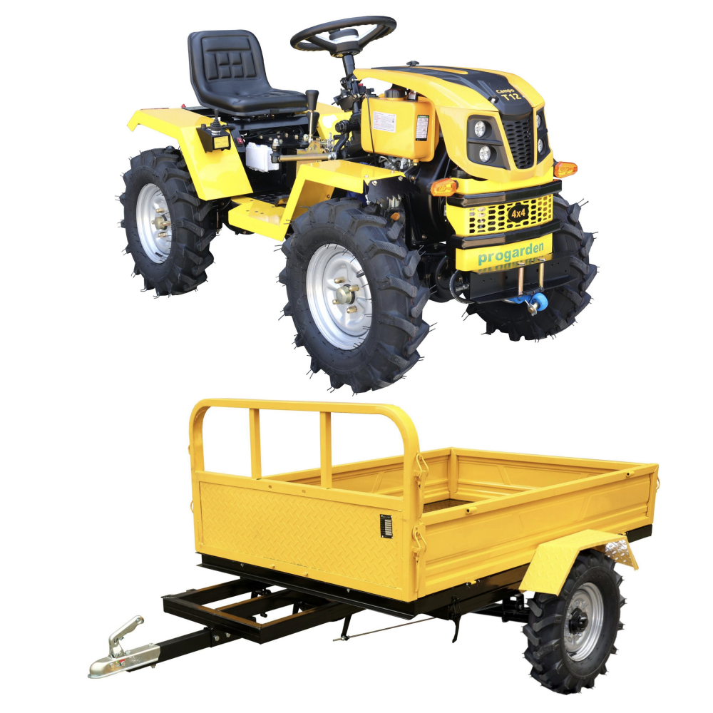 Minitractor ProGARDEN Campo T12 V25.1 4x4, 12CP, diesel, hidraulica fata-spate, roti 6.00-12 + Remorca minitractor ProGarden campo RM600CT [1]