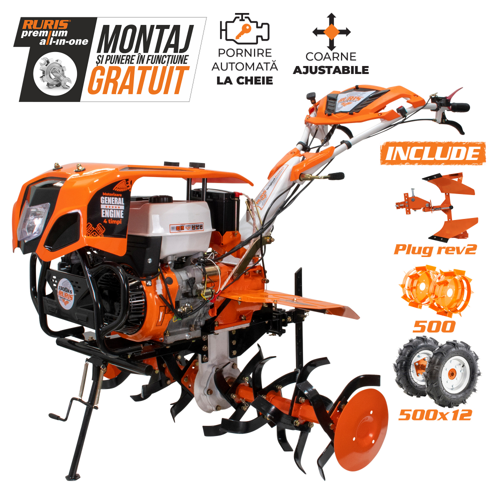 Motosapatoare RURIS 1300 KS + roti cauciuc 5.00-12+plug reversibil rev2+roti metalice 500 13 CP [1]