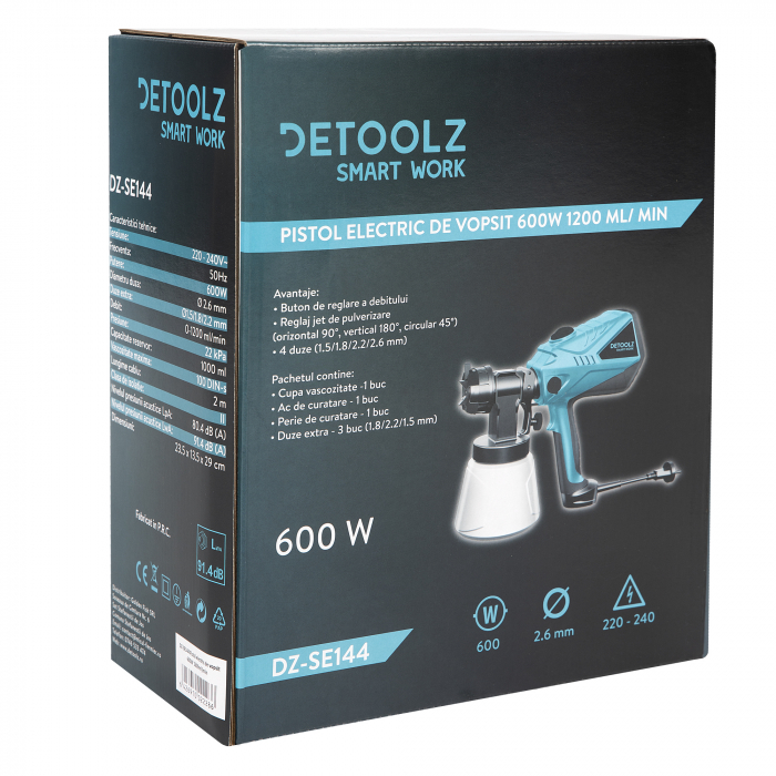 Pistol electric de vopsit Detoolz DZ-SE144 600W 1200ml/min [8]