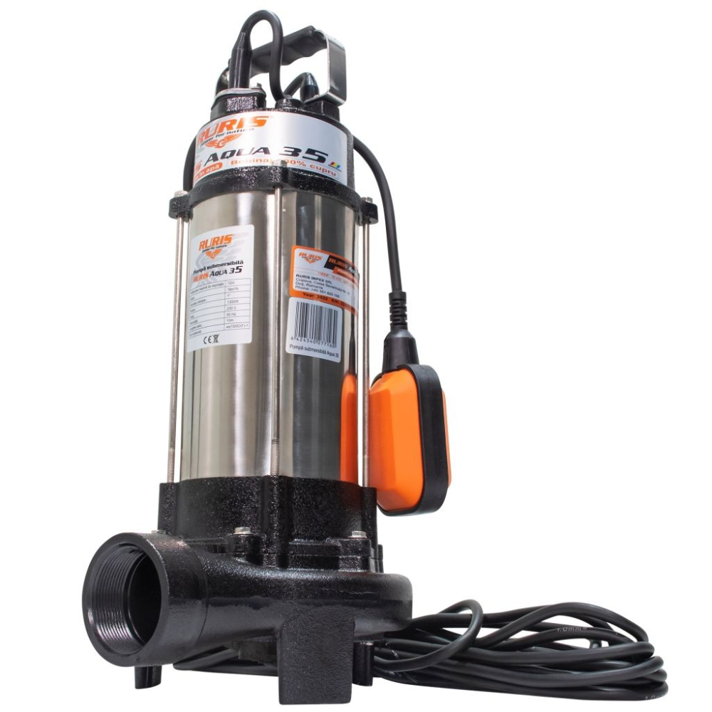 Pompa submersibila cu tocator RURIS Aqua 35, 1300W, 18 m³/h, apa murdara, flotor automat [2]