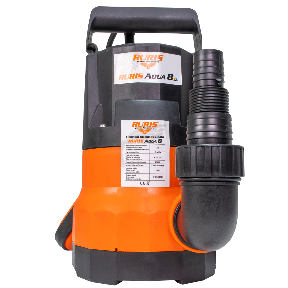 Pompa submersibila pentru apa curata RURIS Aqua 8, 400W, 7 m³/h, flotor automat [2]
