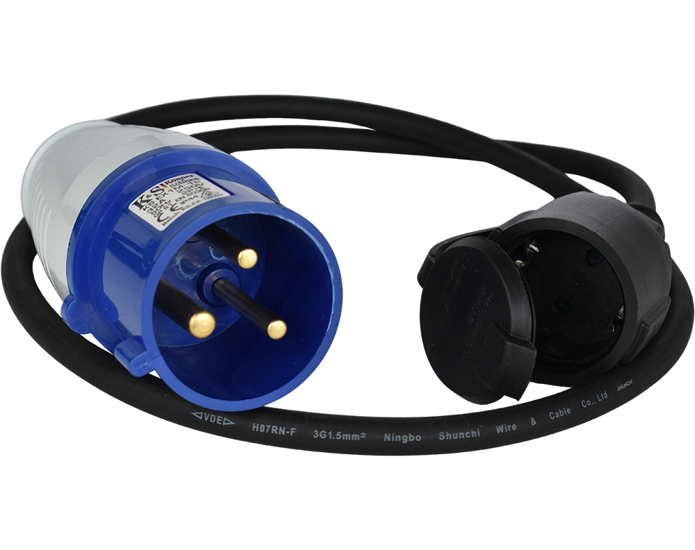 Prelungitor-adaptor KS EX1M-1S Konner & Sohnen, 3600 W, 1 metru, stecher 1 x 32А / 230V, prize 1x 16А / 230V, cablu 3*1.5 mm din cupru [1]