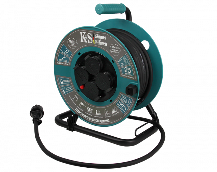 Prelungitor cu tambur KS CR-25M Konner & Sohnen, 3600 W, 25 metri, stecher 1 x 16А / 230V, prize 4 x 16А / 230V, cablu 3*2.5 mm din cupru, tambur din plastic [7]