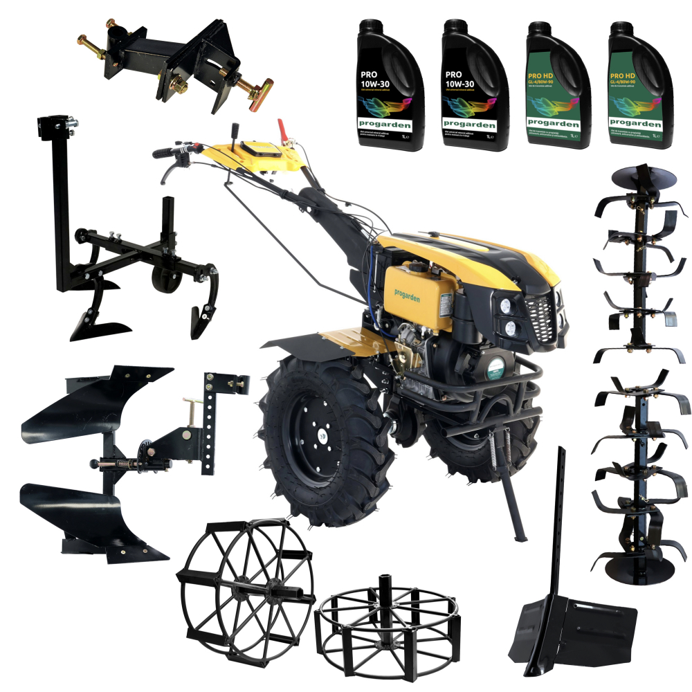 ProGARDEN Pachet Campo 1273 Alpine V2, Motocultor 12CP + PRS20-45 Prasitoare+Plug bilonat/rarita +PR2B-31 Plug reversibil+Adaptor + 2 Roti metalice 540x170 + 4 L Ulei [1]