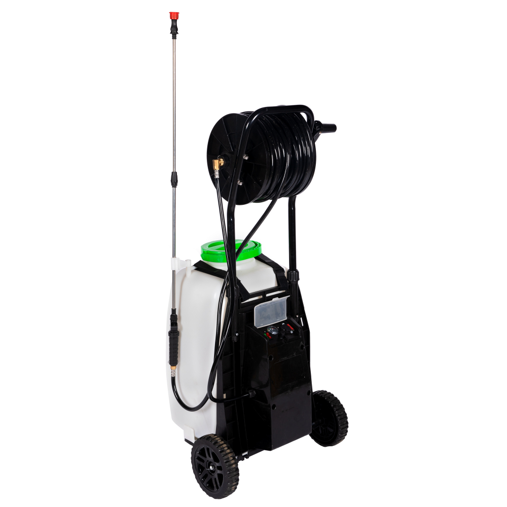 Pulverizator Micul Fermier cu acumulator si roti, bazin de 40L, furtun 30 m, lance telescopica [15]