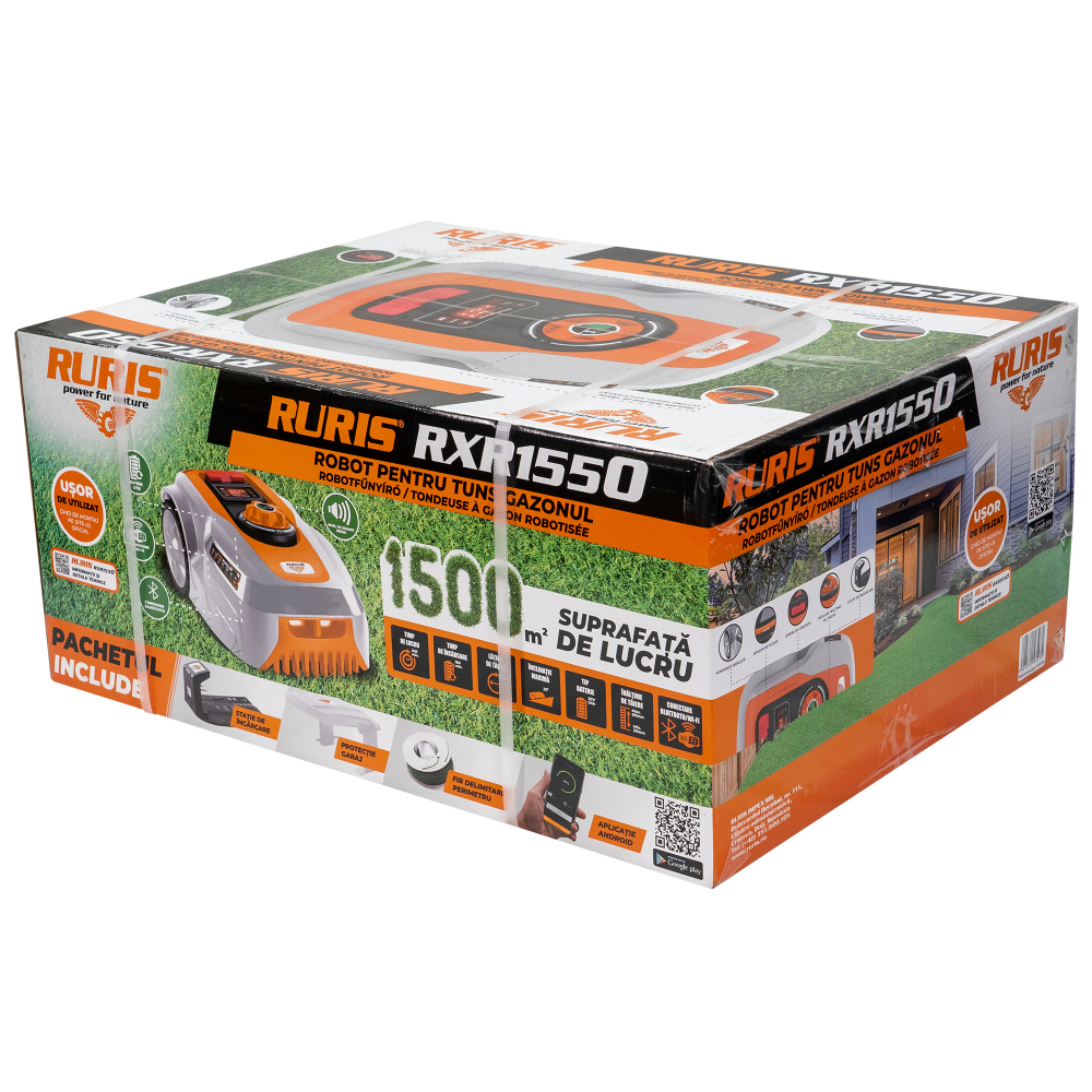 Robot de Tuns Gazon RURIS RXR 1550, Li-ion 20V, 5Ah,  latime taiere 180mm, inaltime 20-60mm, suprafata 1500mp [14]