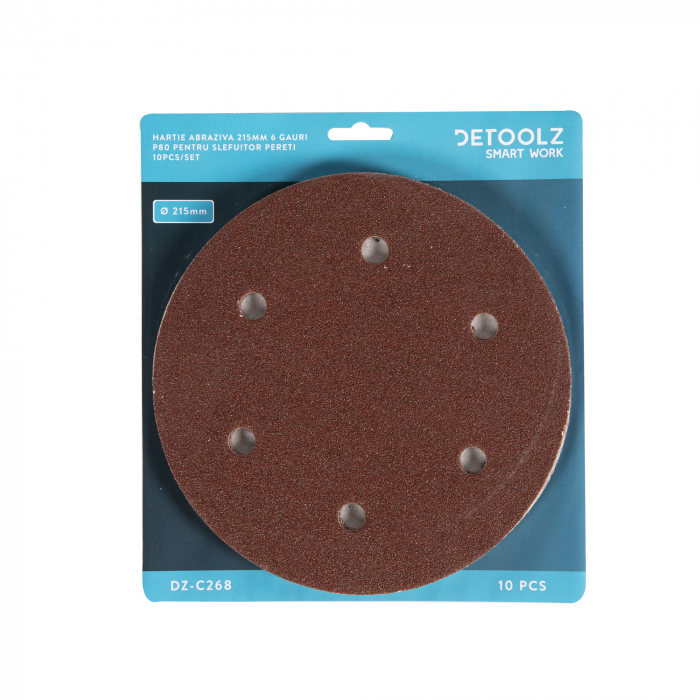 Set 10 hartie abraziva Detoolz DZ-C268 P80 6 gauri 215mm [4]