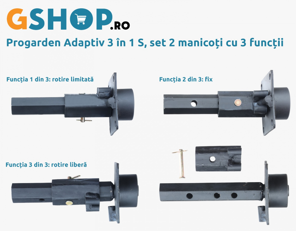 Progarden Adaptiv 3 în 1 S Set 2 manicoți cu 3 funcții rotire limitată / fix / rotire liberă, hexagon 23mm, rulment, pentru motocultivatoare cu remorcă cu tracțiune [1]