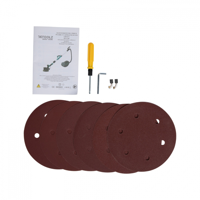 Slefuitor pentru pereti pliabil cu LED si aspirator Detoolz DZ-C206 + valiza de transport 750W Ø225mm [8]