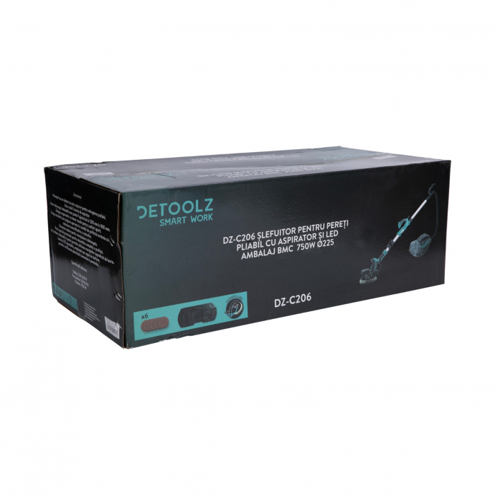 Slefuitor pentru pereti pliabil cu LED si aspirator Detoolz DZ-C206 + valiza de transport 750W Ø225mm [11]