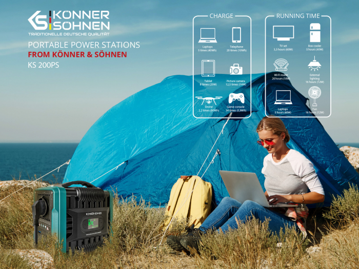 Statie de incarcare portabila Konner&Sohnen KS200PS, 200 W, 1 x 230 V, 2 x 12 v, 1 x USB type C, 2 x USB 2.1, 1 x USB 3.0 [8]