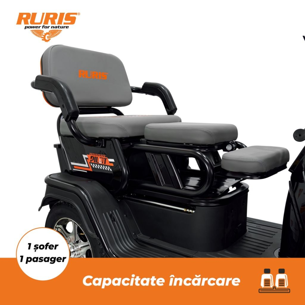 Triciclu electric RURIS Pilot 3010N Negru, 1600W, 2 locuri, autonomie pana la 50 km [5]