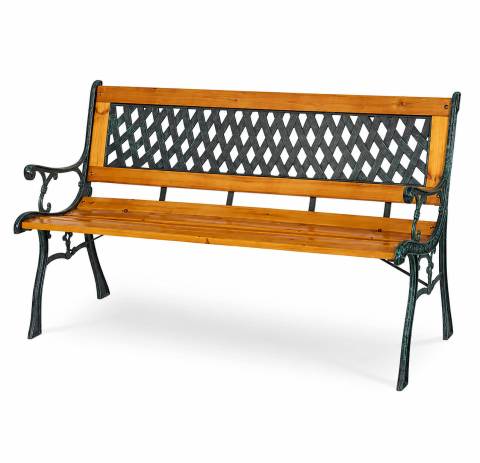 Banca de gradina din lemn si fonta, 2 locuri, 126 x 74 x 52 cm