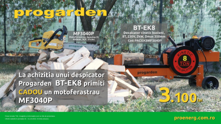 CADOU drujba la Despicator cinetic busteni ProGARDEN BT-EK8 51300EK8 , 8T, 230V, 2kW, Dmax 350mm + Motoferastrau ProGARDEN MF3040P  400mm, 3CP, benzina 2t, 51cmc [2]