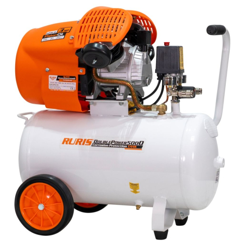 Compresoare - Compresor de aer RURIS Double Power 5000, 50 L, 3 CP, 2 cilindri