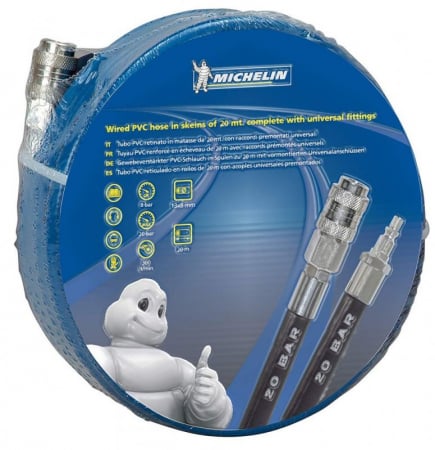 Furtun de aer din PVC cu insertie Michelin, 20 m lungime, cuple rapide, 20 bar presiune maxima, 8 mm diametru interior