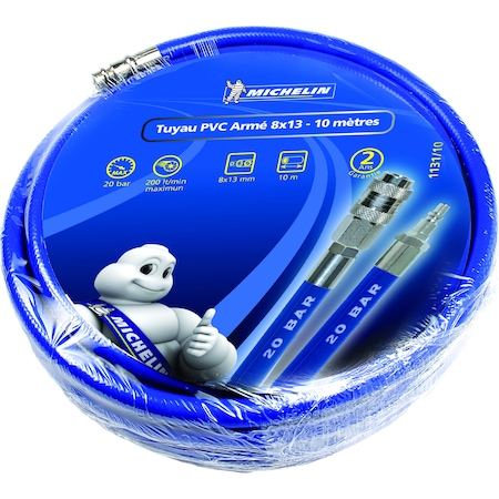 Accesorii compresoare - Furtun de aer din PVC cu insertie Michelin, 10 m lungime, cuple rapide, 20 bar presiune maxima, 8 mm diametru furtun