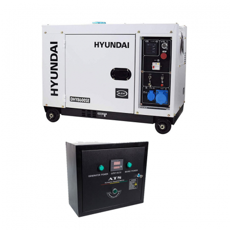 Generator de curent monofazat cu motor diesel HYUNDAI DHY8600SE insonorizat, 6,5 kVA cu automatizare trifazata [0]