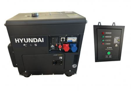 Generator de curent trifazat cu motor diesel Hyundai DHY8601SE-T 8 kVA, insonorizat cu automatizare trifazata - Resigilat [0]