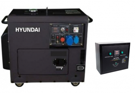 Generator de curent monofazat cu motor diesel Hyundai DHY8601SE  6,4 KW, insonorizat cu automatizare trifazata [0]