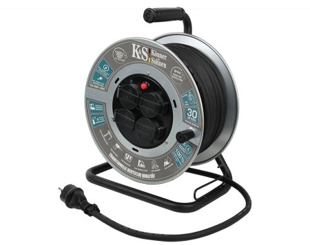 Prelungitor cu tambur KS CRM-30M Konner & Sohnen, 3600 W, 30 metri, stecher 1 x 16А / 230V, prize 4 x 16А / 230V, cablu 3*2.5 mm din cupru, tambur din metal [2]